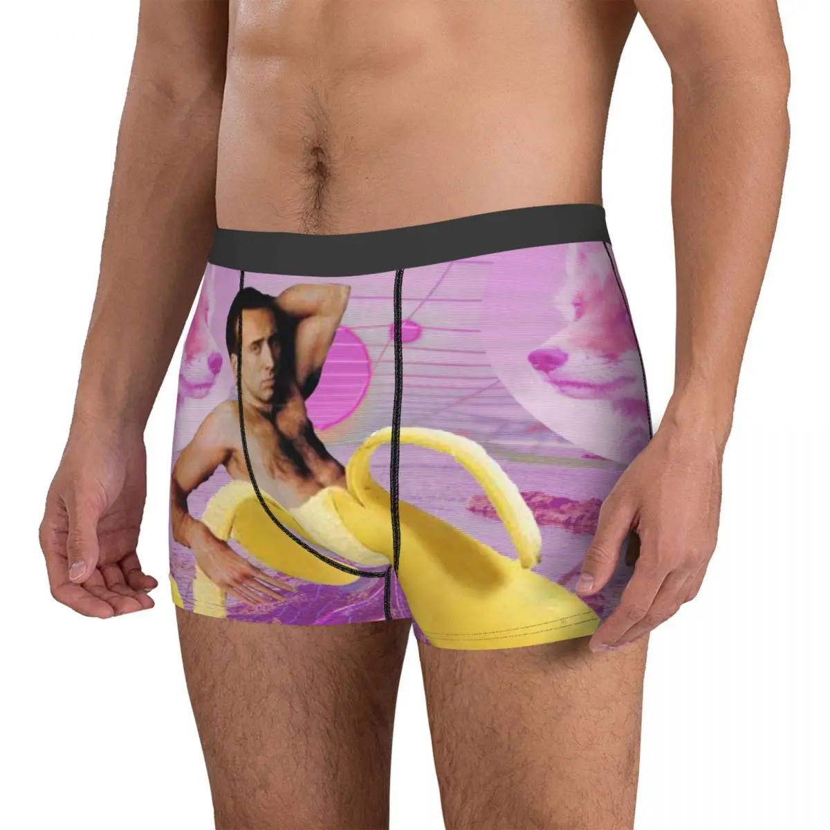 Фото Забавные боксеры Николас Кейдж банан Vaporwave шорты трусы Мужское нижнее белье Летние Смешные мемы мягкие трусы для мужчин №4