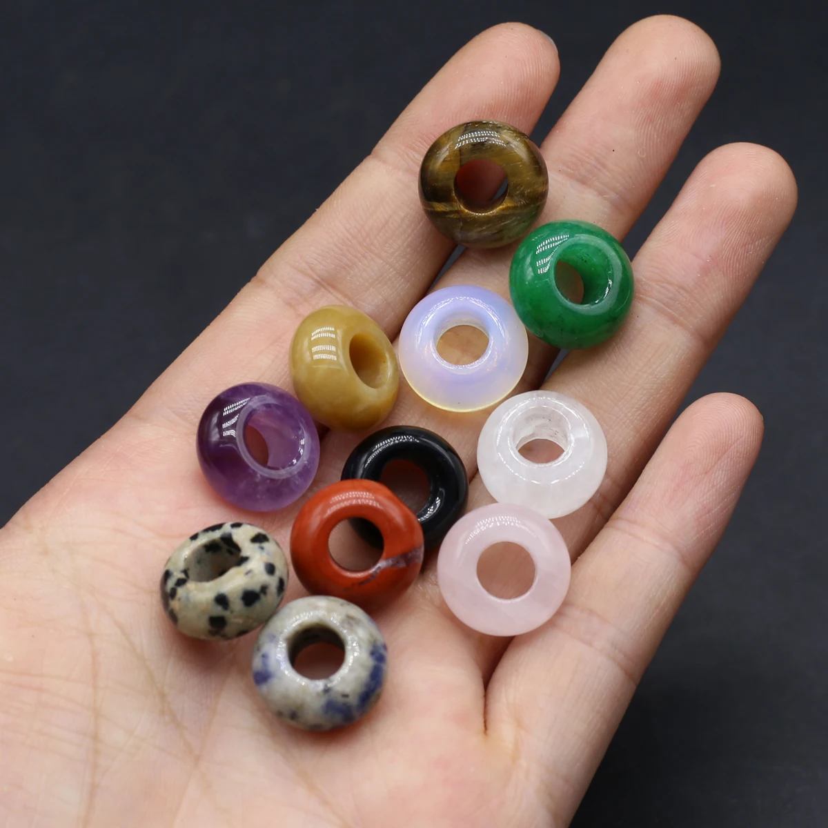 

20PCS Wholesale Natural Stone Big Hole Spacer Beads DIY for Jewelry Making Waist Beads Necklace Earring Accessories