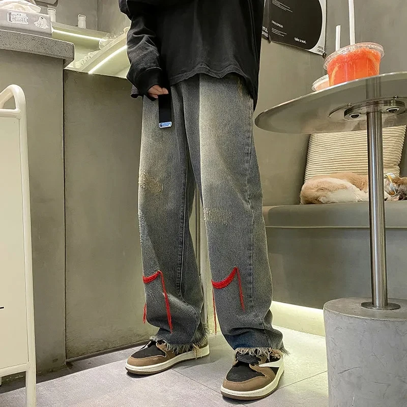 Y2K Casual Jeans Oversize Straight Leg Baggy Pants Vintage Old Style Trend Embroidered Trousers Mens Womens Hip Hop Streetwear