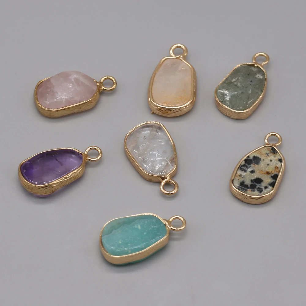 

yachu Rose Quartz Amethyst Amazonite Stone Gold Plated Pendant10x20mm Jewelry MakingDIY Necklace Accessory Gift 1PC