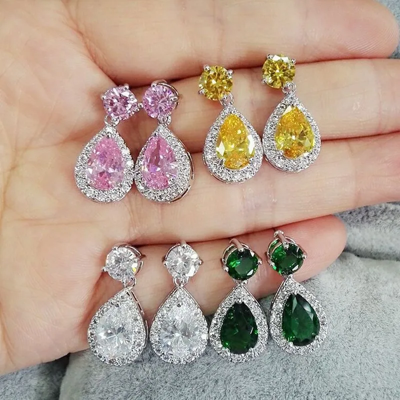

5 Colors Pear Cut CZ Teardrop Dangle Earrings for Women Girl