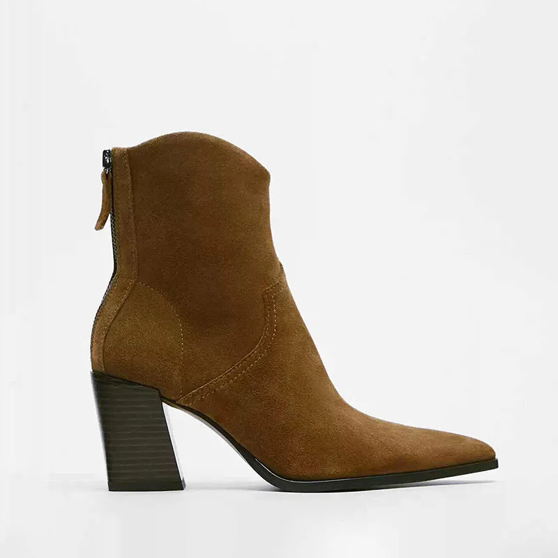 Женские ковбойские ботильоны в стиле ретро на квадратном каблуке с молнией сзади