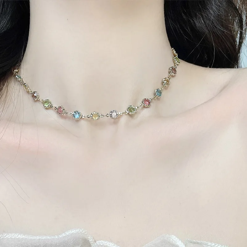 

Spring Summer Splice Glaze Colored Necklace For women fashion Sweet Necklace Choker jewelry accessories