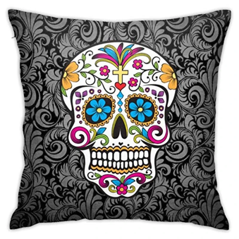 

Mexican Flower Skull Pillow Covers Decorative Suger Skull Pillowcase Square Cushion Case for Home Sofa Bedroom Livingroom 18x18