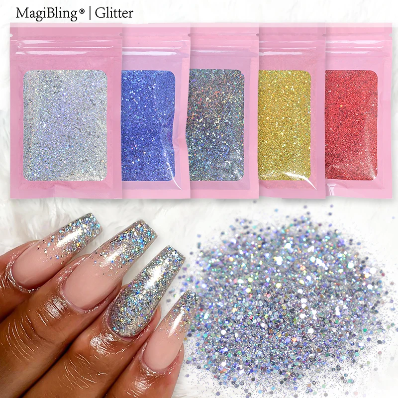 

1 oz/bag Nail Art Glitter Laser Silver Golden Powder Sparkly Mixed Sequins Extra Fine Dust Gel Polish Manicure Nails Decorations