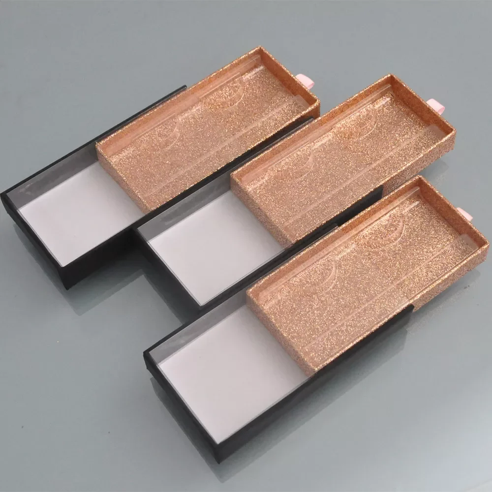 

NEW2023 Wholesale False Eyelash Packaging Box Lash Drawer Black Paper Boxes Faux Cils 25mm Mink Eyelashes makeup Case supplies