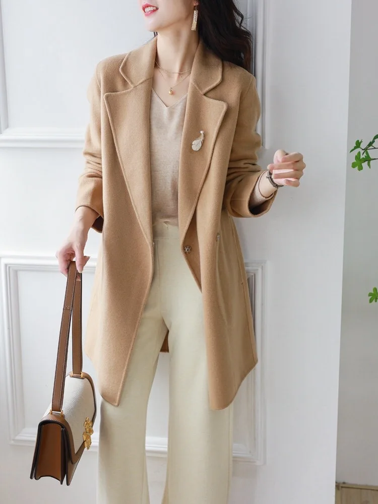 

Double-sided Wool Cashmere Long Coat Women's High-end Loose Long-sleeved Dark Button Woolen Coat 2022 Autumn And Winter New