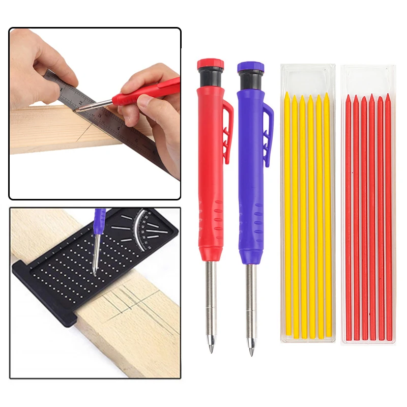

Solid Carpenter Pencil Set Built-in Sharpener for Durable Woodworking Construction Marker Deep Hole Mechanical Pencil Tool