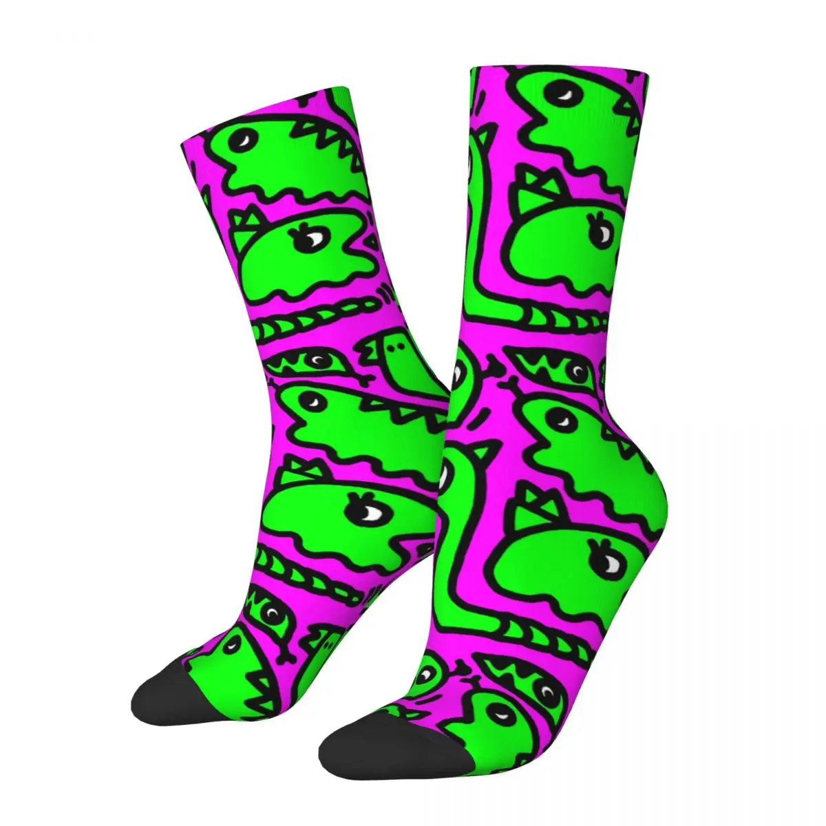 

Funny Crazy Sock for Men Colorful Doodle Monsters Purple Harajuku Doodle Art Breathable Pattern Printed Crew Sock Novelty Gift