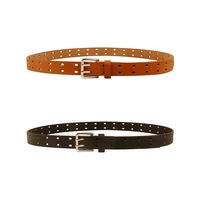 leather belts for women alloy buckle belt mens and womens double row pin buckle belt hollow perforated western denim belt