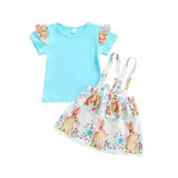 2pieces kids easter casual set floral print round neck short sleeve t shirts suspender skirts for toddler baby girls 1 6 years