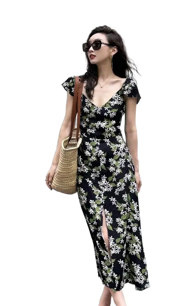 

2023 Women's Clothing Summer new v-neck floral dress 0816