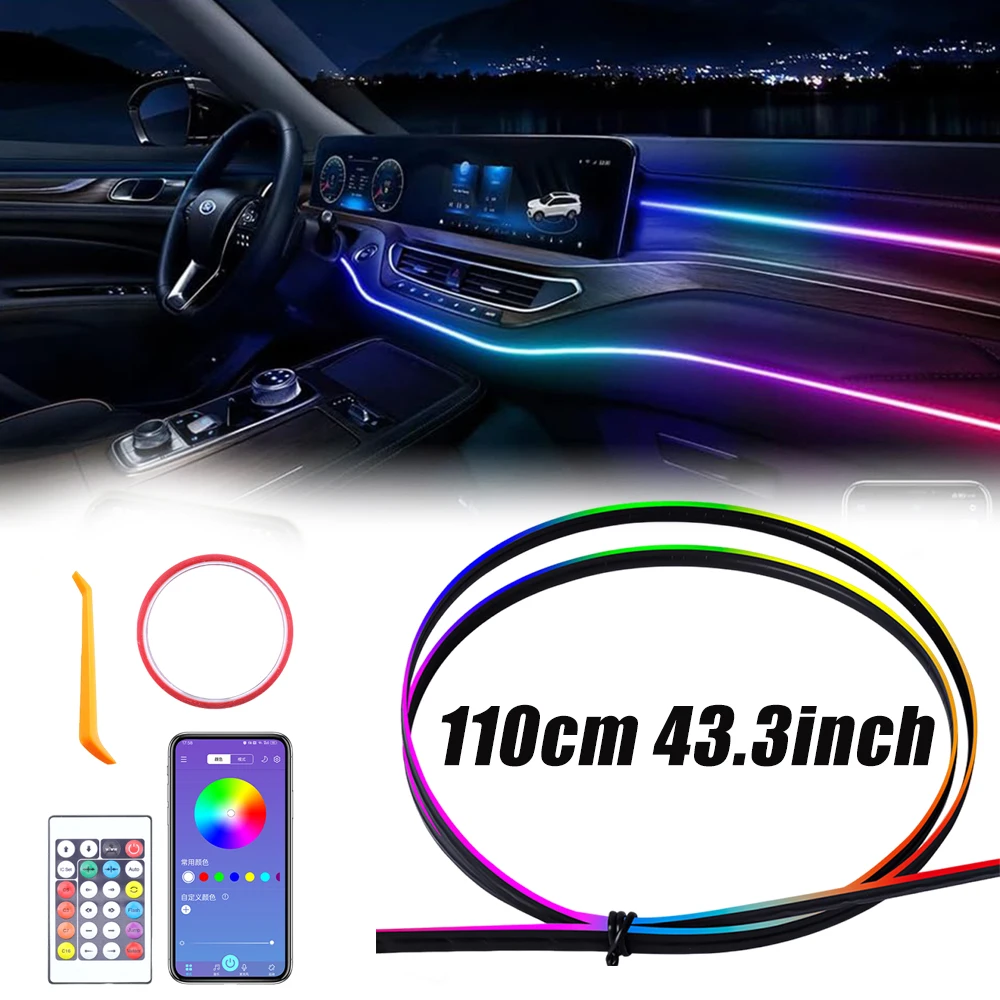 

Акриловая RGB автомобильная светодиодная внутренняя полоса с USB-подсветкой, гибкое атмосферное освещение, звуковое управление через приложение, украшение автомобиля