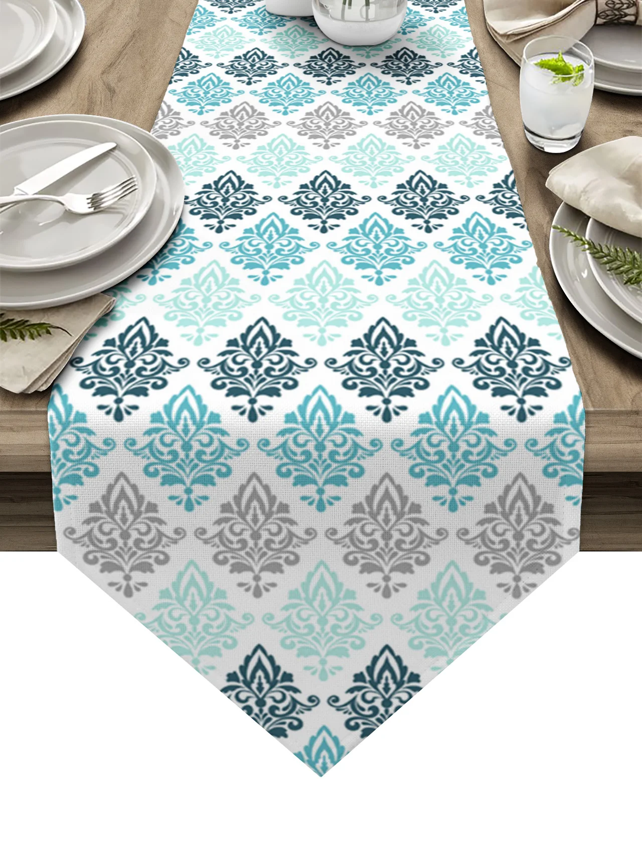 

Luxurious Pattern Gradient Aqua Coffee Table Decor Tablecloth Wedding Decoration Dinning Table Decoration Table Runner
