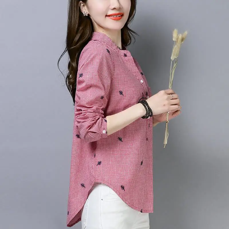 Женская клетчатая рубашка с длинным рукавом свободная однобортная Повседневная