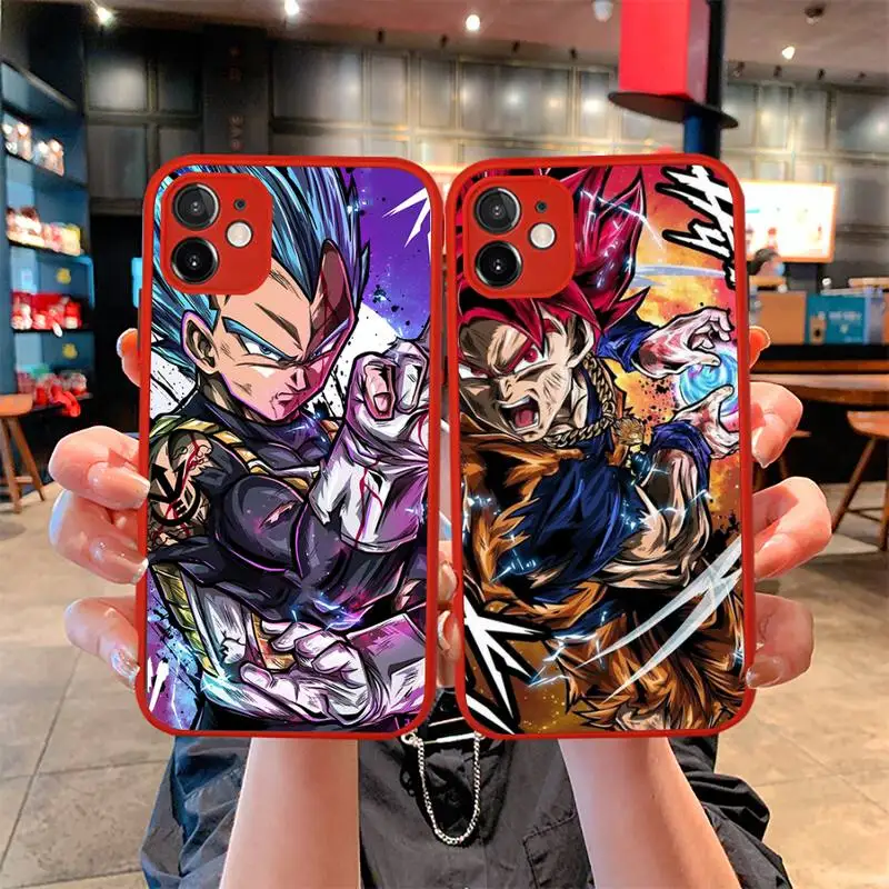 

Anime Dragon Ball Vegeta Goku Luffy Phone Case For iphone 13 12 11 Pro Mini Max XS X 8 7 Plus SE 2020 XR Light red Cover
