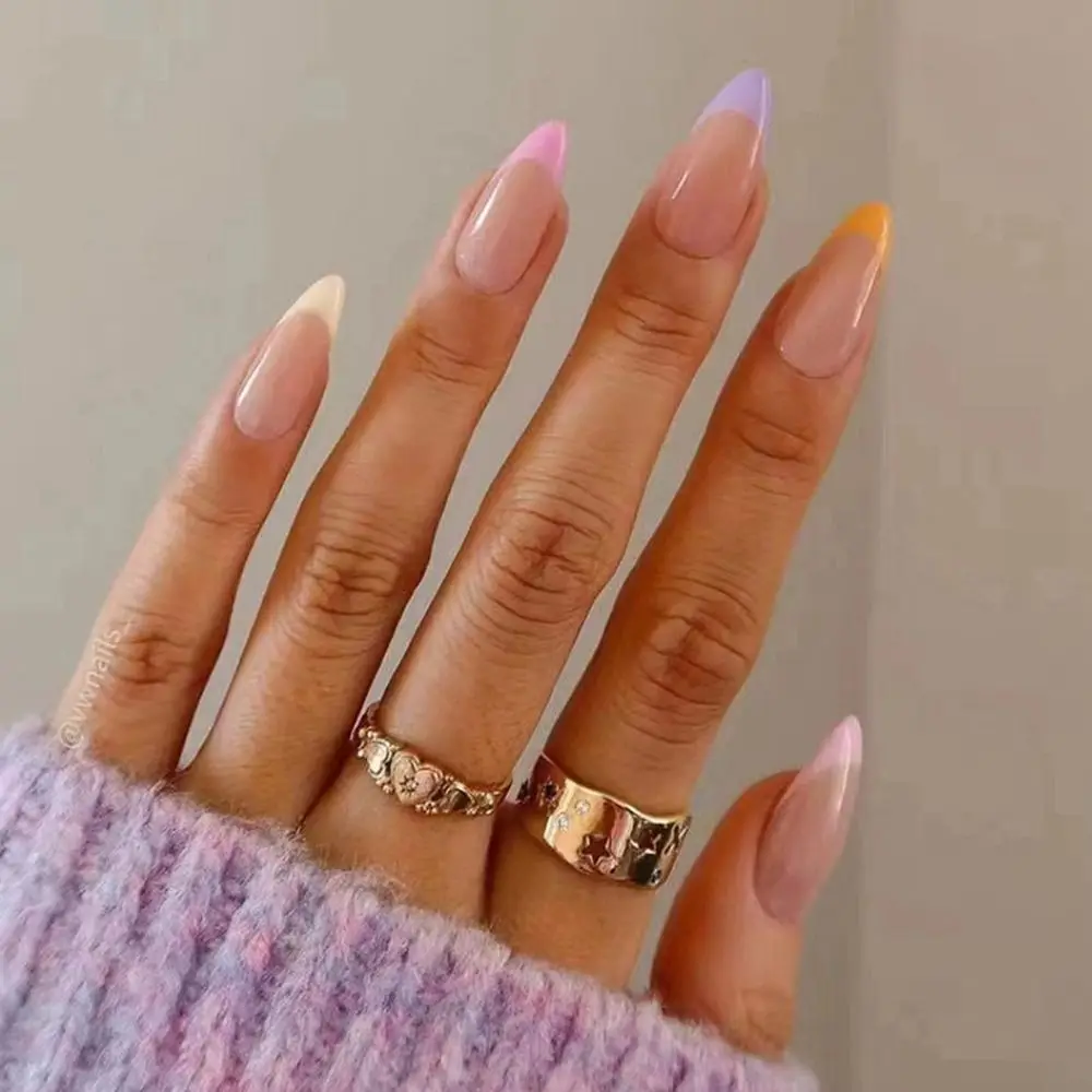 

On Nails Detachable Manicure Tool Full Cover Wearable French Stiletto Fake Nails Nail Tips Flower Almond False Nails