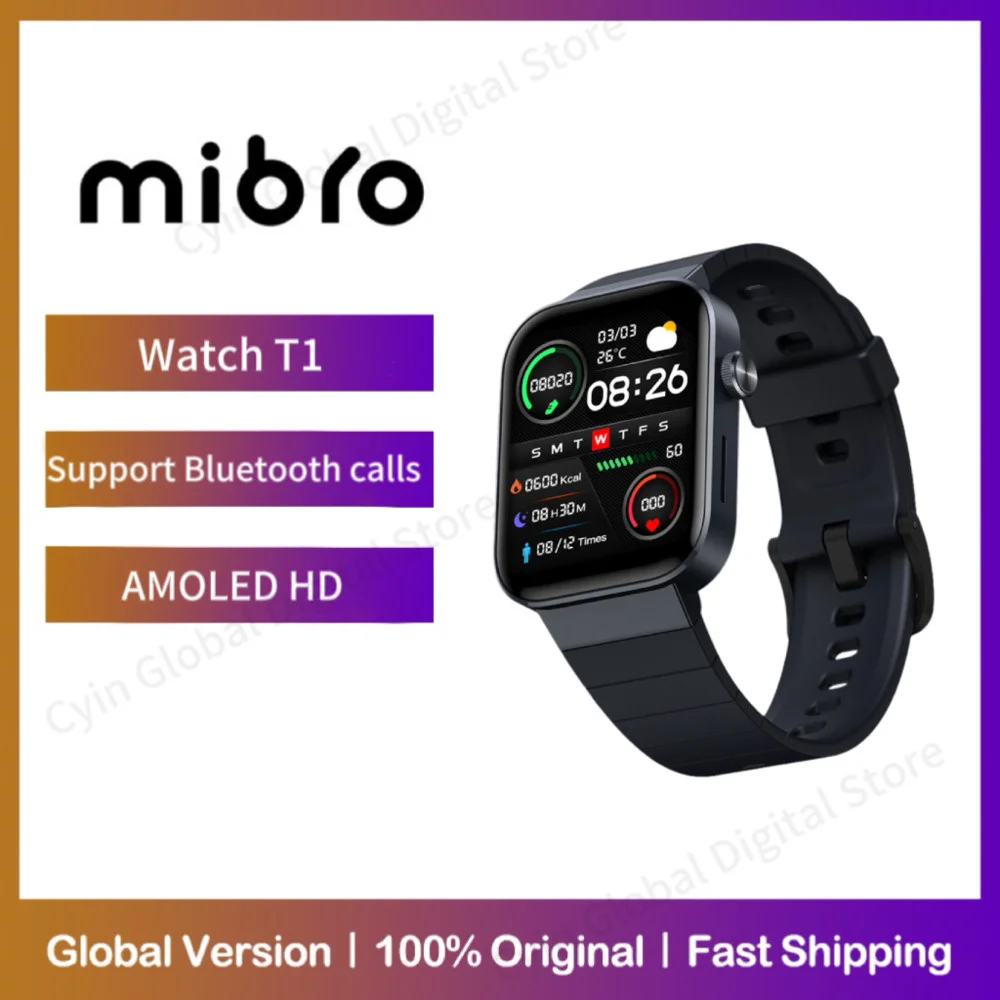 

Mibro T1 Smartwatch Global Edition Bluetooth Talk 1.6-inch AMOLED HD Screen Sports 2ATM Waterproof Smartwatch For Xiaomi