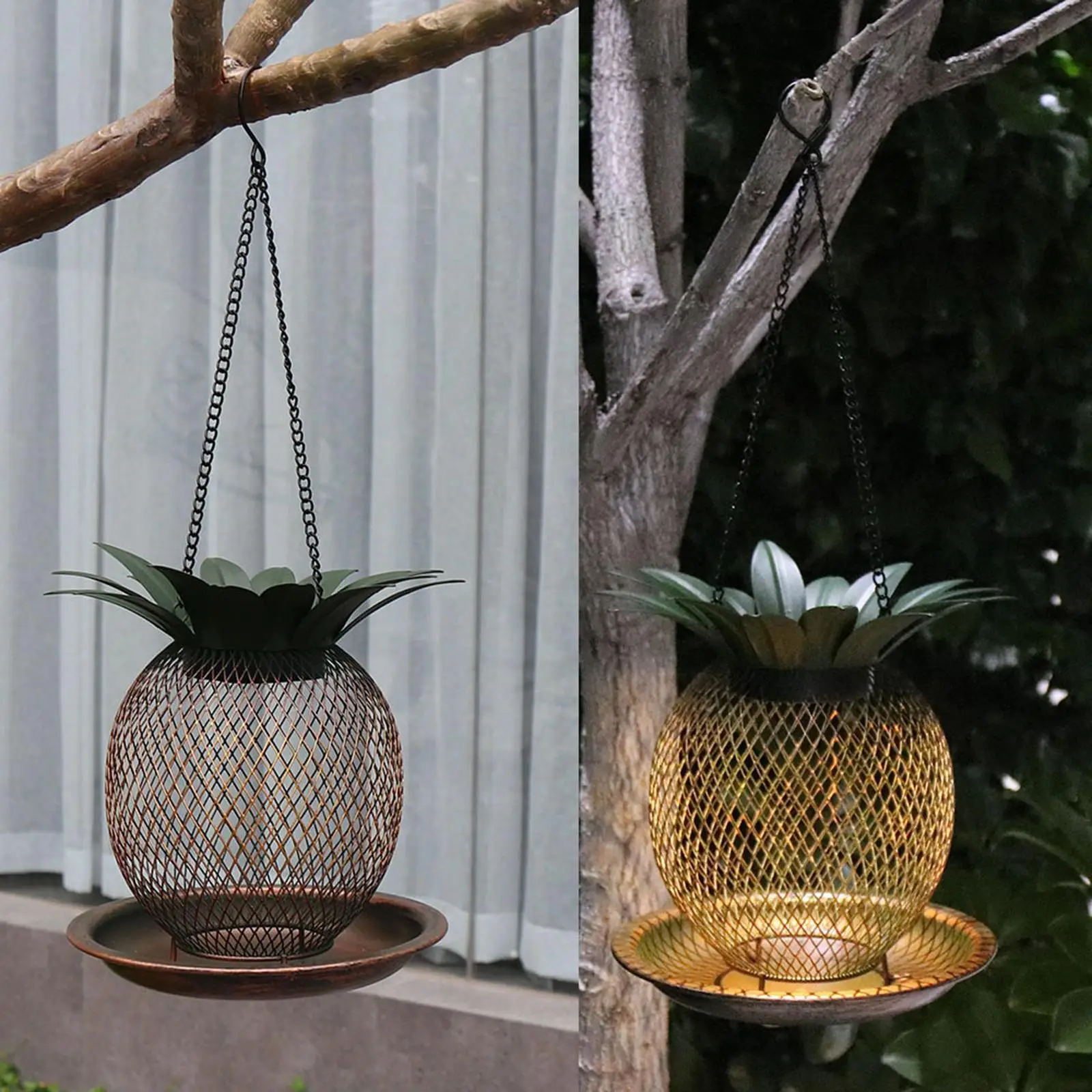 

Bird Feeder with LED Light Metal Cage for Porch Feeding Wild Bird Decoration