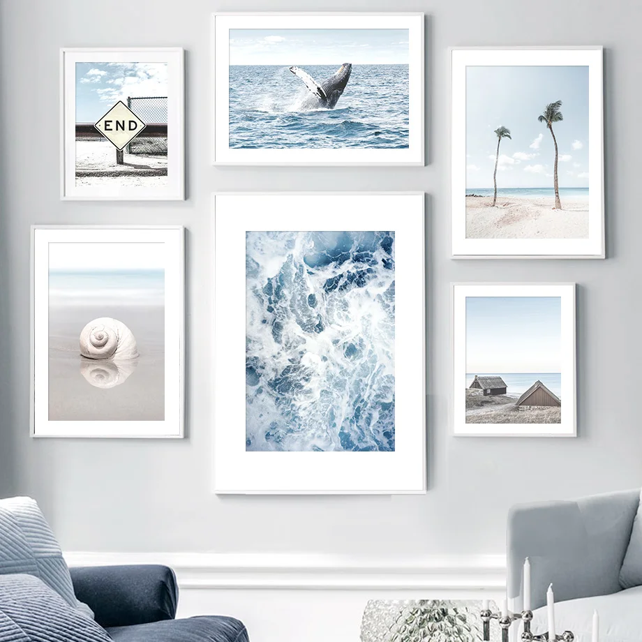 

Ocean Whale Beach Shell Coconut Tree Nordic Seascape Posters And Prints Art Canvas Painting Wall Pictures For Living Room Decor