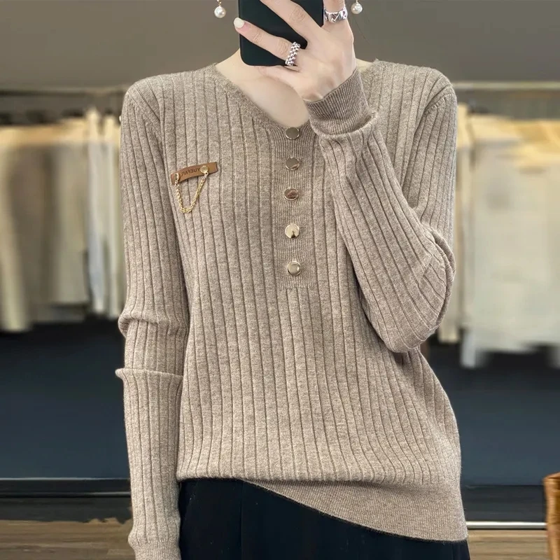 Осень-зима новый женский пуловер свитер свободный крой с v-образным вырезом и