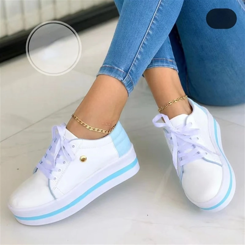 

Lace Up Sneakers Spring Women's Thick Bottom Round Head Low-top Casual Shoes Non-slip Large Size Trainers Zapatillas Plataforma