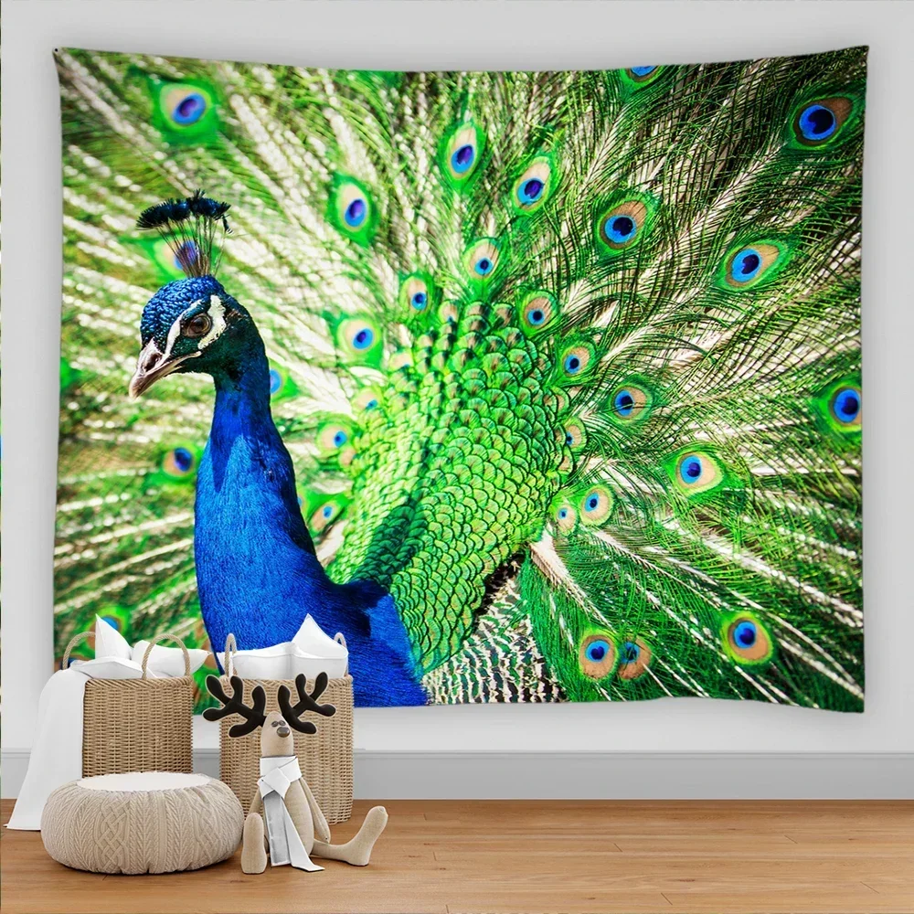 Гобелен с павлином и птицей настенный гобелен цветочным принтом большой
