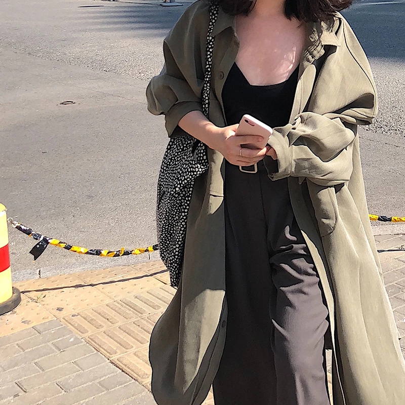 

Spring Autumn Oversize Long Trench Coat Women 2022 Batwing Sleeve Single Breasted Loose Windbreaker Female Solid Color Outerwear