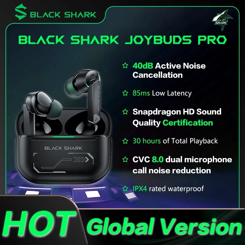 

2023 глобальная Версия Black Shark JoyBuds Pro 40dB адаптивный активный шумоподавление 12 мм драйвер Dual-mic Bluetooth 5,2 Gaming