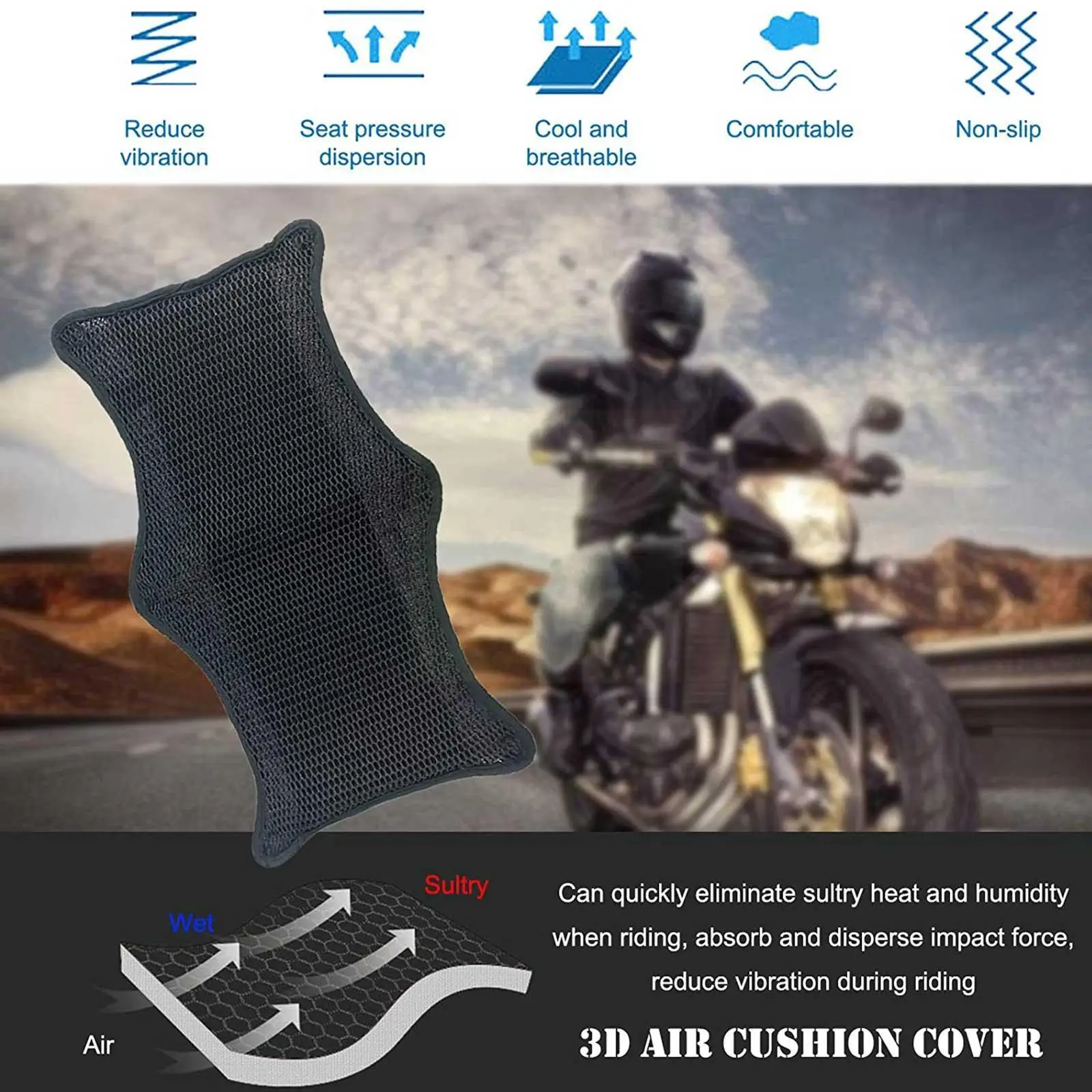 

Motorcycle Seat Cushion Cover 3D Mesh Protector Insulation Cushion Honeycomb Motorcycle Seat Cover Cushion Universal for El D5F2