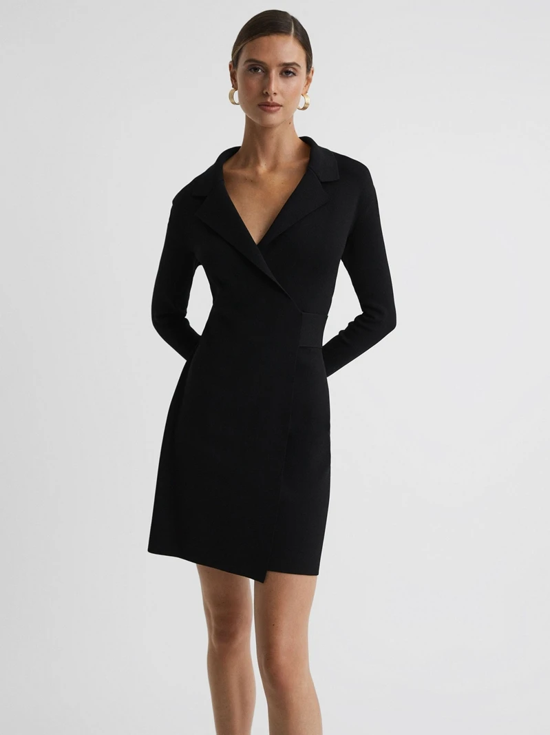 

Оригинальный бутик, новая осенняя коллекция, черное вязаное мини-платье XS S M L