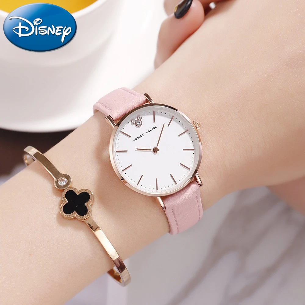 Disney Gift Mickey Mouse Simple Quartz Watch Middle School Student Belt Rhinestone Children's Women's Clock Relogio Feminino enlarge