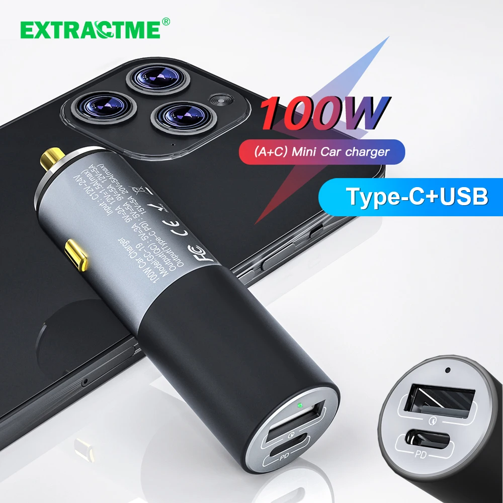 

Extractme 100W Cigarette Lighter USB PD Type C Dual Ports Fast Charging PPS QC4.0 Car Charger For iPhone 13 Huawei Xiaomi