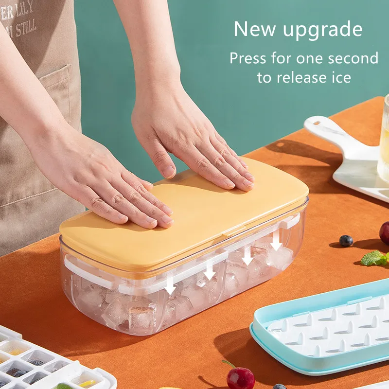 Ice Cube Tray Maker Mold Box Container Bowl Shovel Convenient Press Lid Cover Easy Demould/Remove 2x Square Ice Lattice Silicone