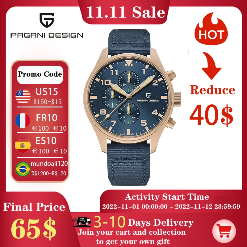 PAGANI DESIGN nowy 42mm męski Pilot kwarcowy zegarek luksusowy szafirowe szkło AR powłoka chronograf 10bar wodoodporny zegarek ze stali nierdzewnej mężczyzn 1 PAGANI DESIGN nowy 42mm męski Pilot kwarcowy zegarek luksusowy szafirowe szkło AR powłoka chronograf 10bar wodoodporny zegarek ze stali nierdzewnej mężczyzn 1