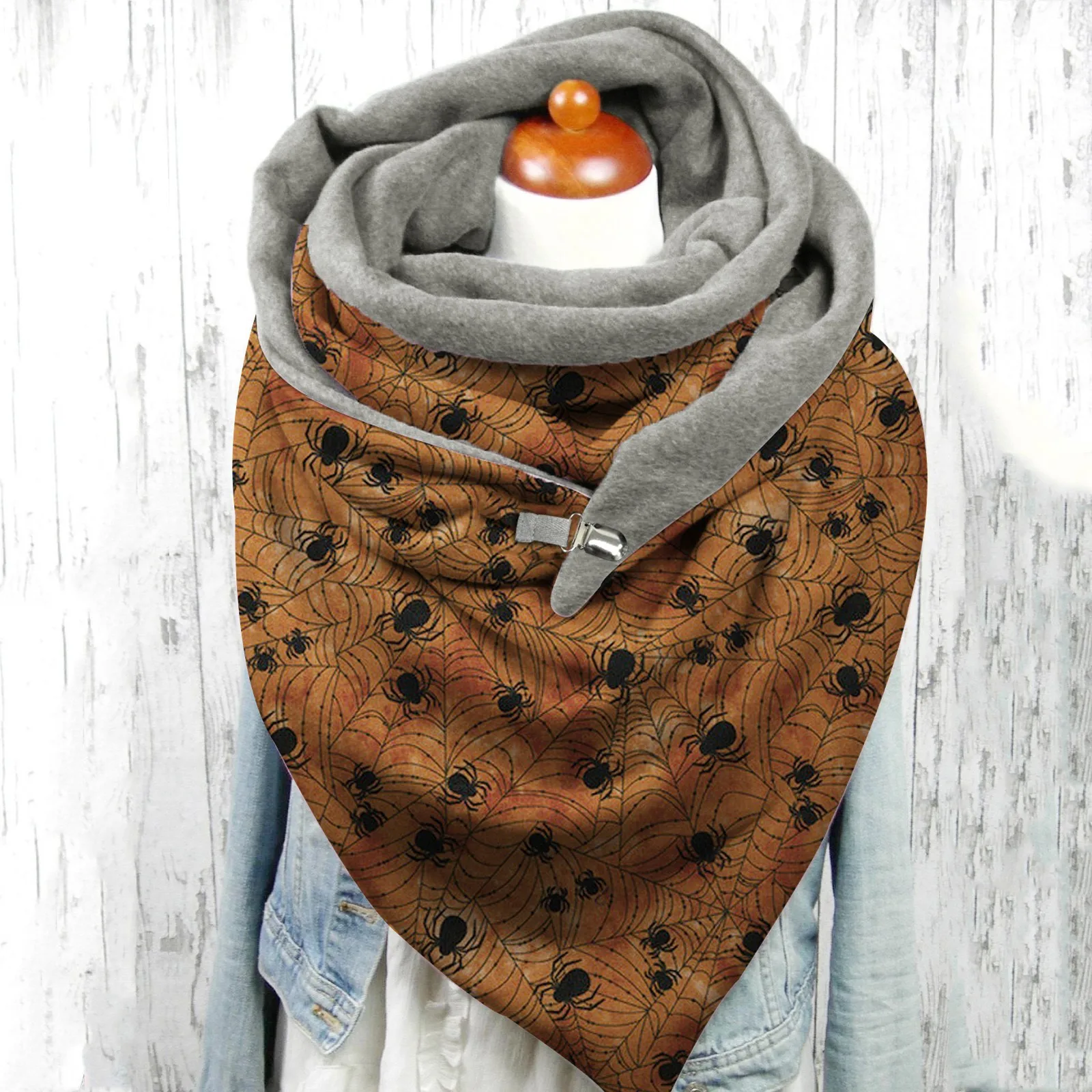 Женский Лавандовый Шарф На Хэллоуин Зимняя Мягкая Накидка Пуговицы С Принтом