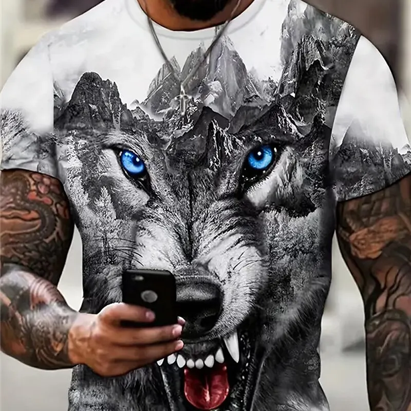 

Animal T-Shirts For Men 3d Wolf Print Fierce Beast Men'S Clothing Loose Oversized T Shirts Street Casual Short Sleeved Tops Tees