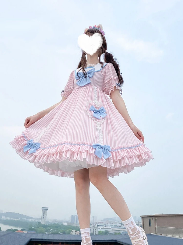 Женское платье в японском стиле с бантом и пышными рукавами - купить по выгодной