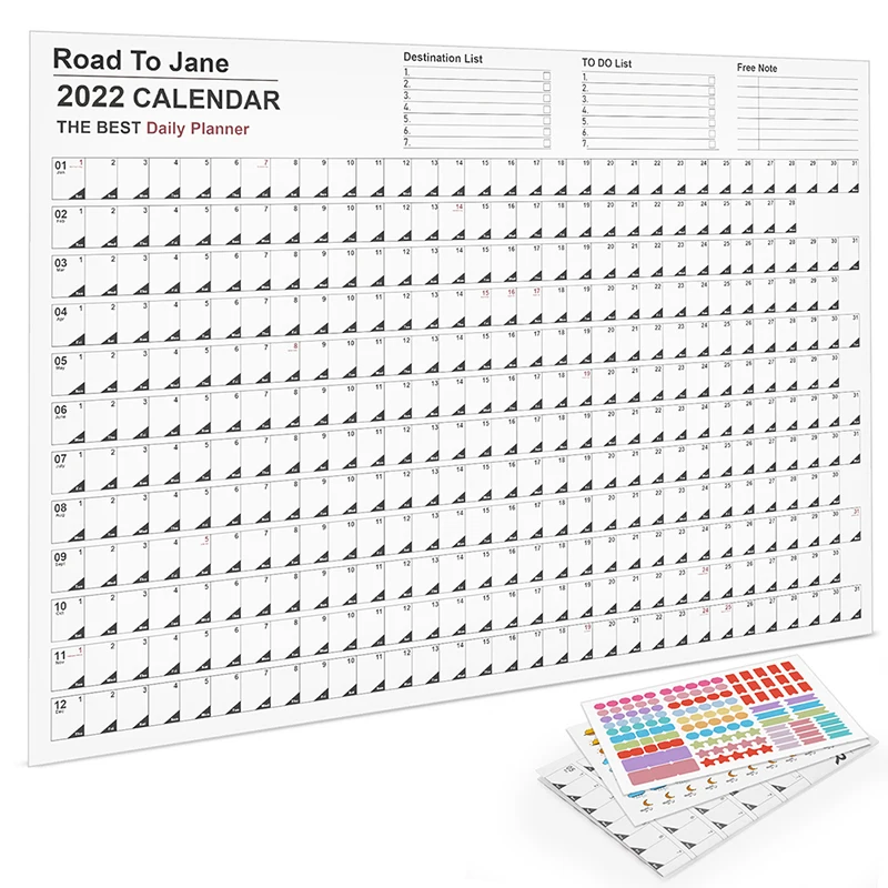 

1X 2022 Year Annual Plan Calendar Daily Schedule & Sticker Dots Wall Planner