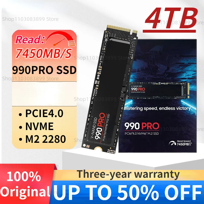 

Original Brand 990PRO SSD 4TB M.2 2280 Interface NVMe PCI-E Gen4.0x4 Protocol Solid State Drive Suitable for Desktop/Laptops/ps5