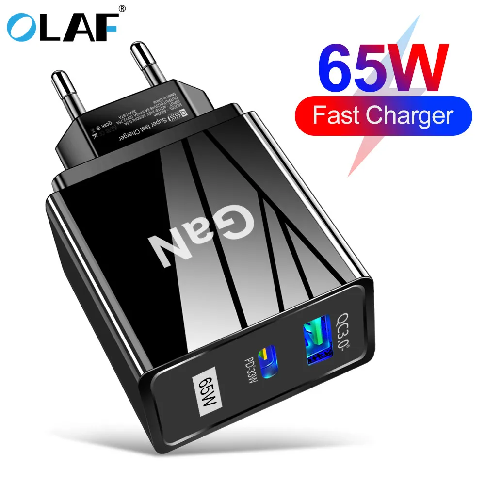 

Olaf Gan 65W USB C Charger Quick Charge 3.0 PD 3. 0 Type C Fast USB Charger For iPhone 13 12 Pro Mackbook Xiaomi Huawei Laptop