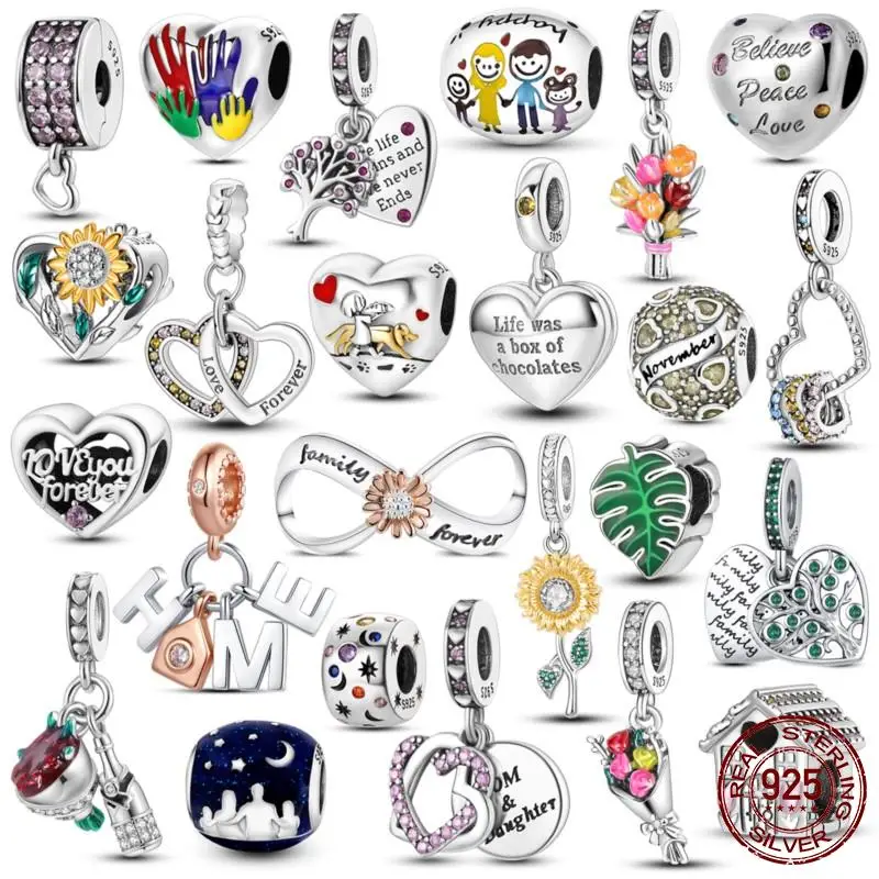 

Beads Thanksgiving Day Charms 925 Sterling Silver Love Family Flower Charm Dangle Fit Pandora Bracelet Necklace Jewelry Marking
