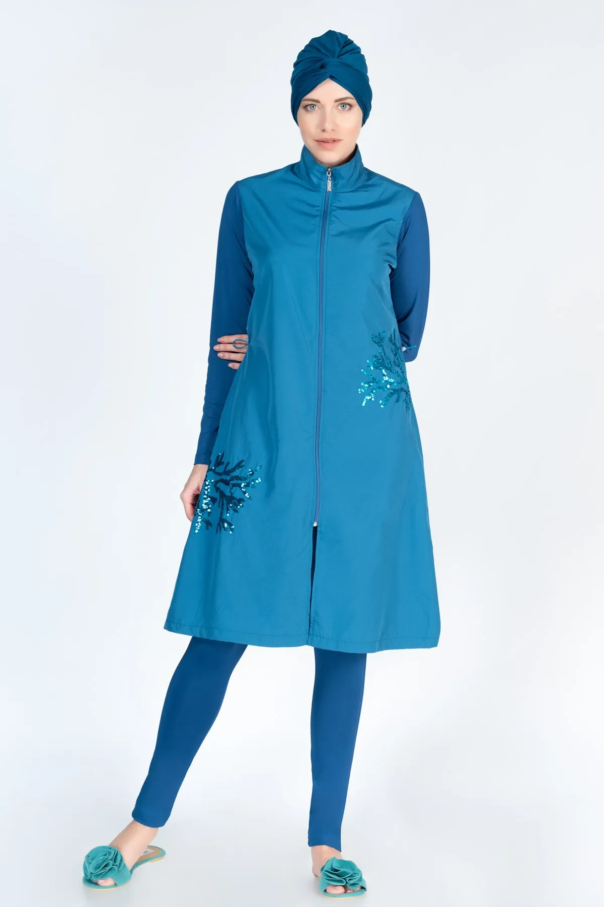 

Alfasa 366 Long Sleeve The Tights Sequin Detailed Full Off Hijab Swimwear Petrol