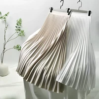 2022 women high quality autumn a line pleated skirt stretch waist top brand white long skirtskirts