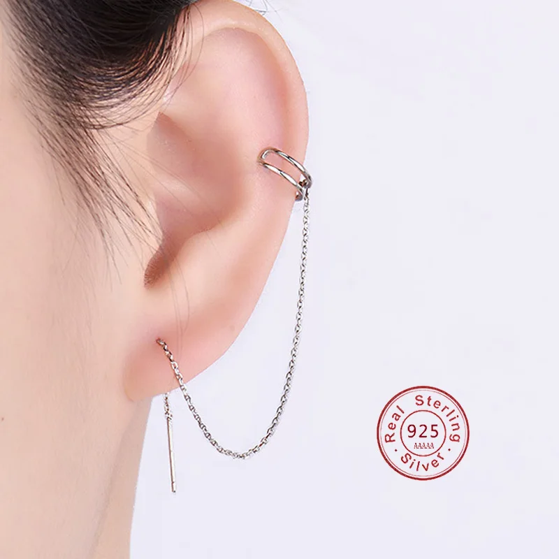 

Женские серьги-клипсы с цепочкой, из серебра 100% пробы