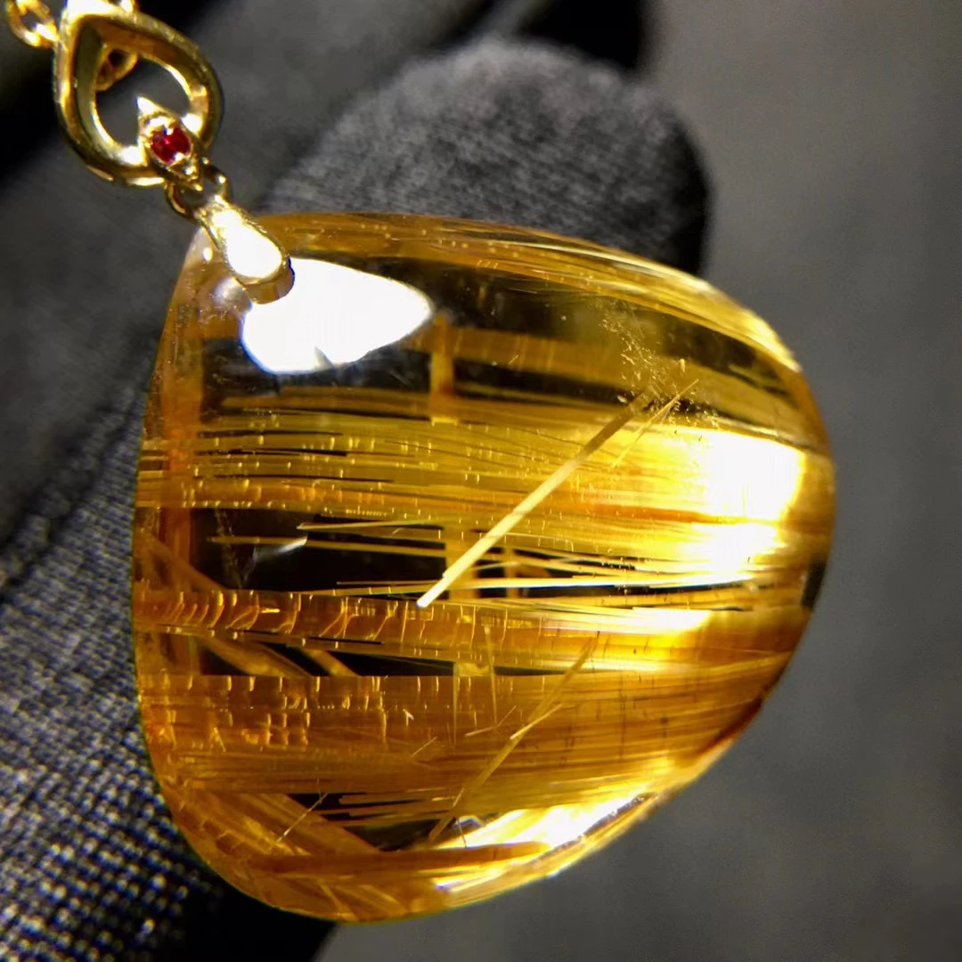 

Natural Gold Rutilated Quartz Pendant Necklace 21.7*21*10.5mm Water Drop Gold Rutilted 18K Gold Women Men Jewelry AAAAAAA