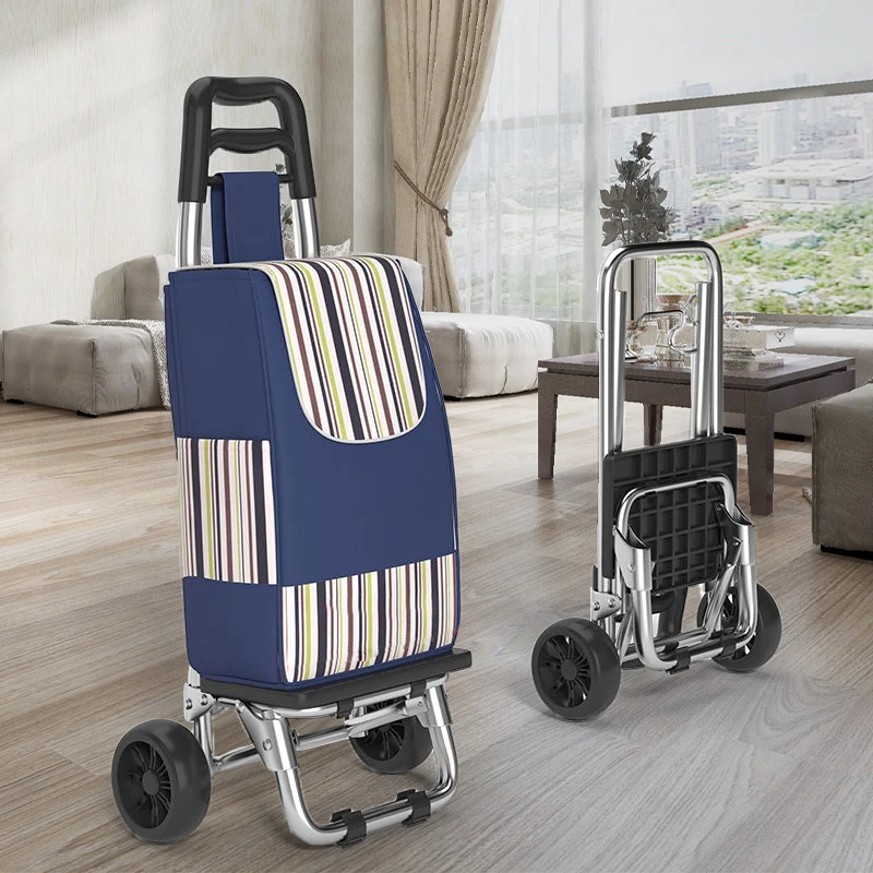 

Portable Shopping Bag Cart Folding Grocery Trolley Lightweight Stainless Steel Large Capacity Waterproof Storage Bags PU Wheels