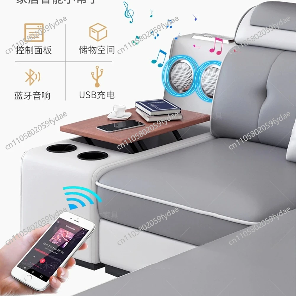 Фото Современный секционный диван из ткани с шезлонгом, Bluetooth-колонками и USB-портами для зарядки для гостиной №4