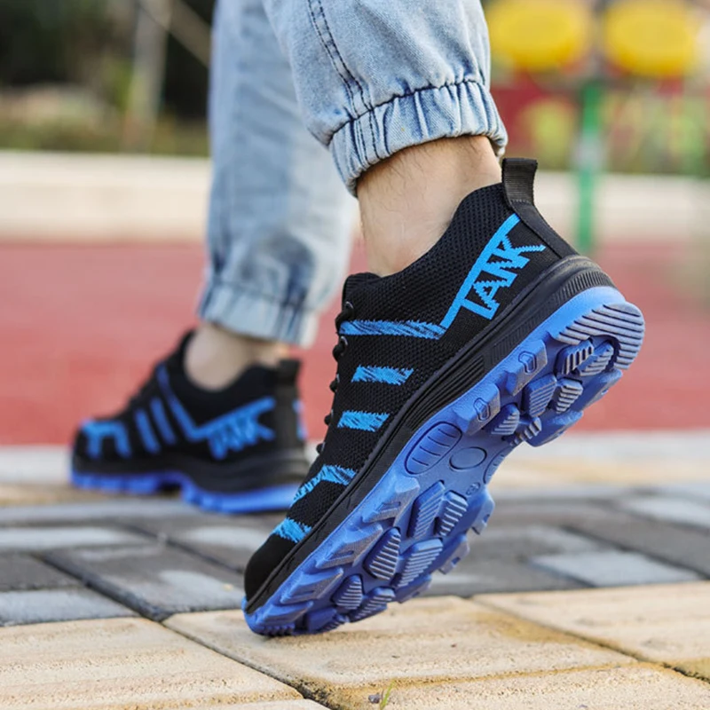 Мужские кроссовки со стальным носком вязаная защитная обувь однотонные дышащие