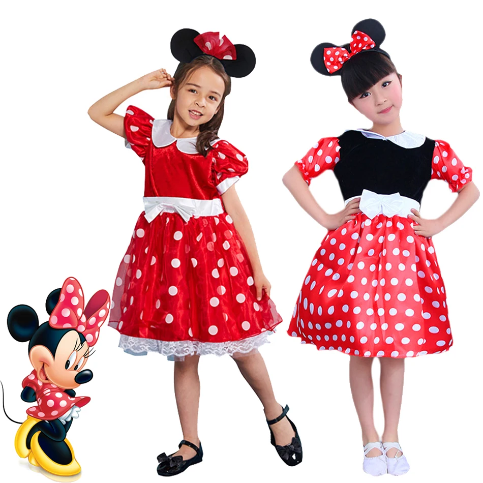 2022 Girls Dress Mickey Minnie Out Kids Costume Princess Dress Short Sleeve Infant Children's Clothing With Headband